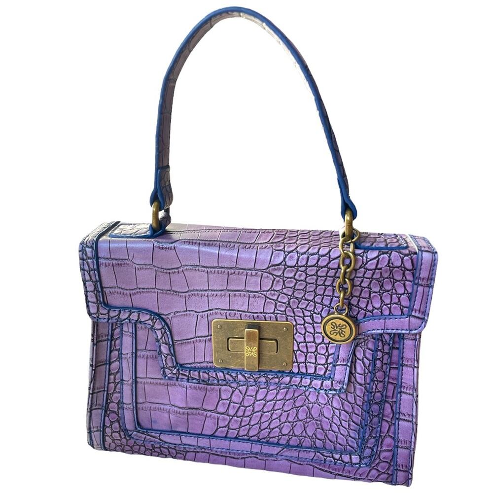 The Emily Bag Chic Purple Croc Embossed Top Handle Mini Satchel Gold Turn Lock
